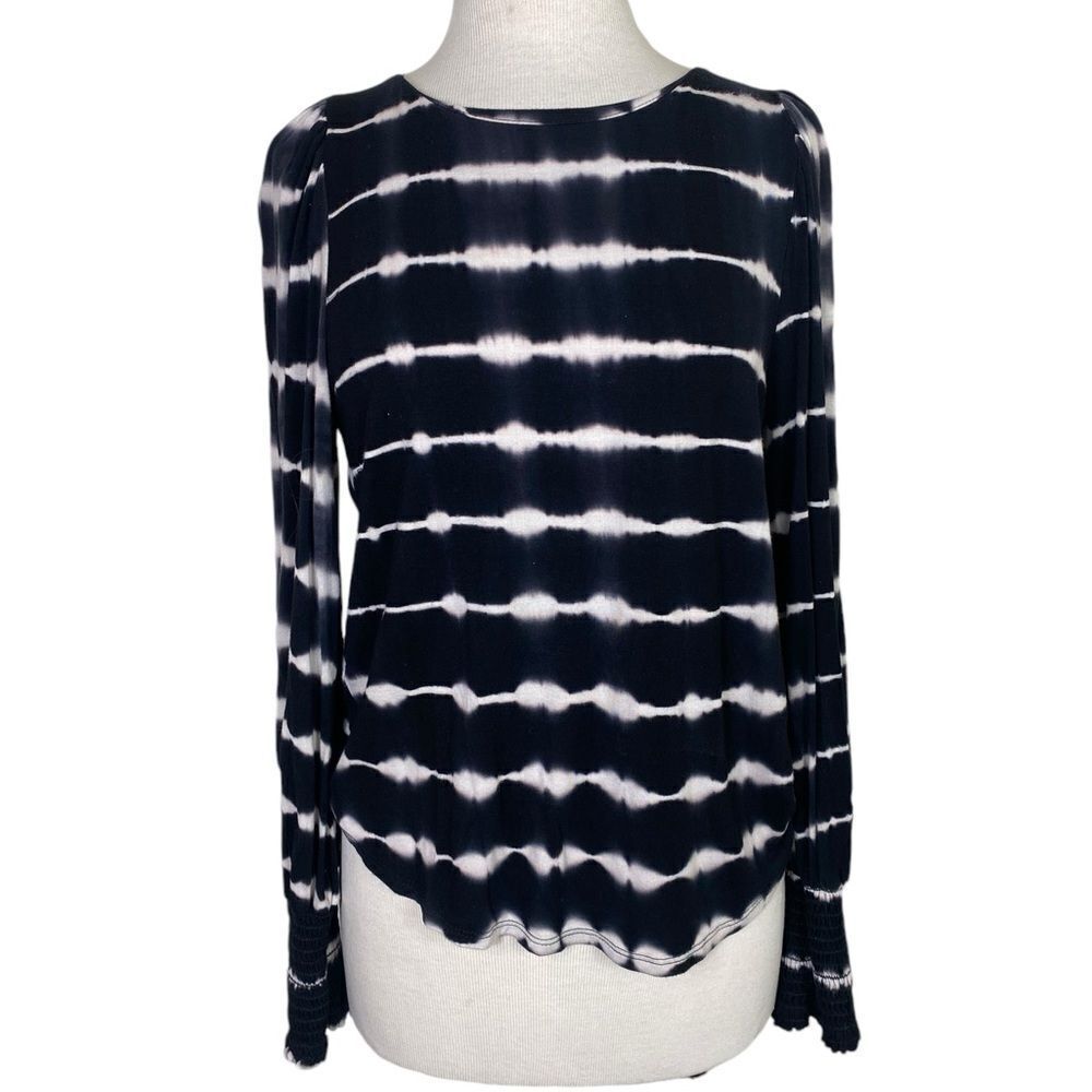 Allison Joy M long sleeve blouse black / white tie dyed striped